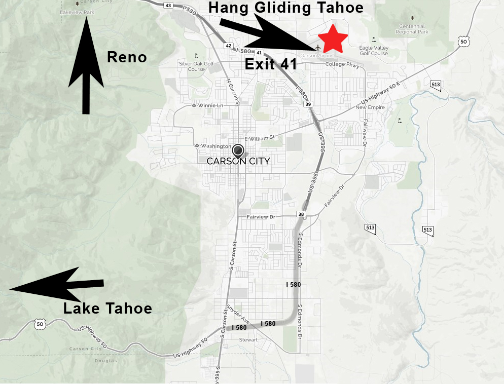 Hang Gliding Tahoe Location Map Carson City Airport, Carson City, NV