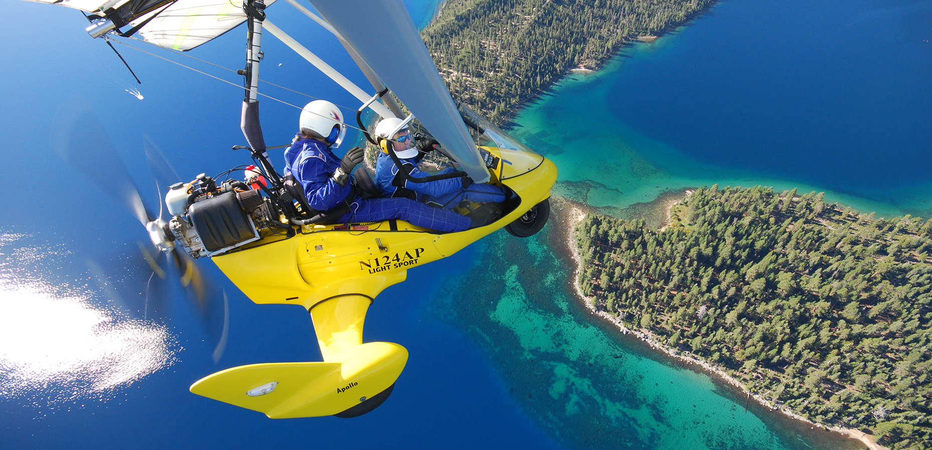 Powered Hang Gliding above Emerald Bay.